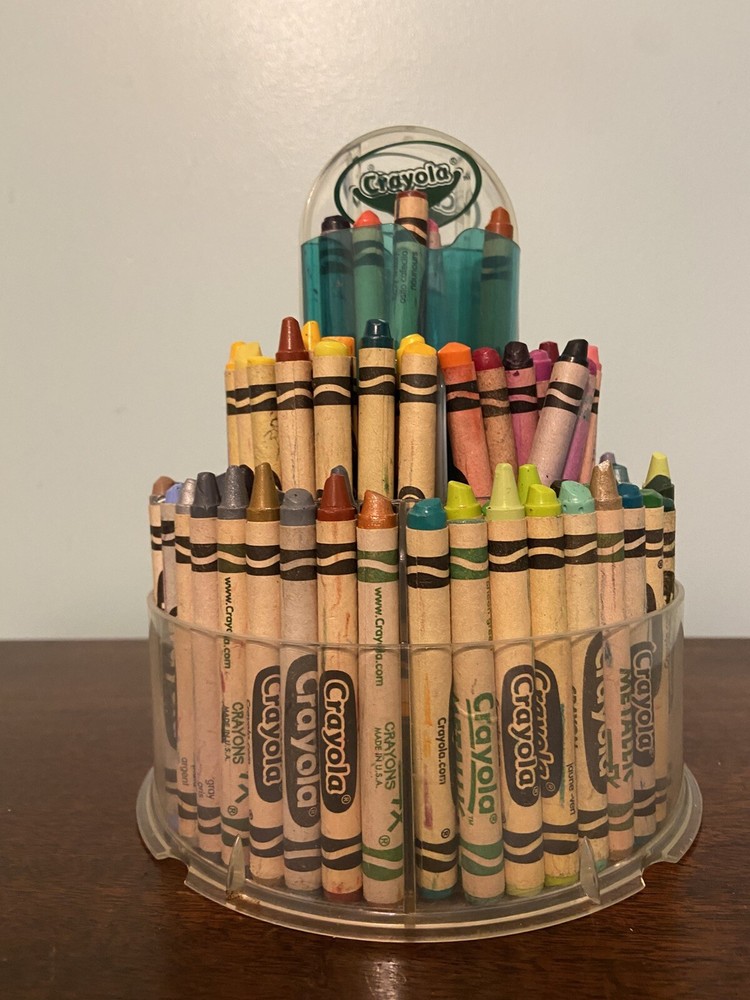 Rare Vintage Crayola Crayon Carousel Turning Clear Acrylic Holder Retired Color
