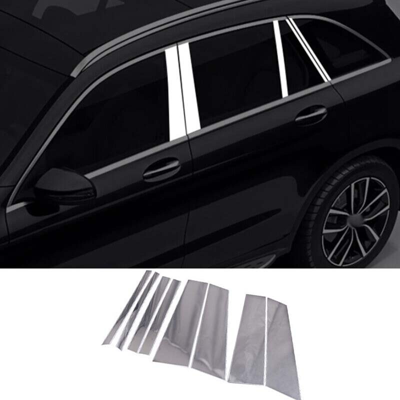 10PCS Car Window Bc Pillar Cover Trim Silver Steel For Benz GLC X253 2016-2021