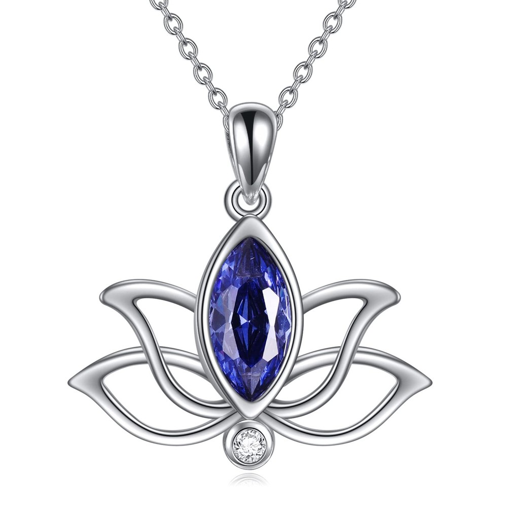 Lotus Necklace Sterling Silver September Birthstone Pendant Created Blue Sapp...