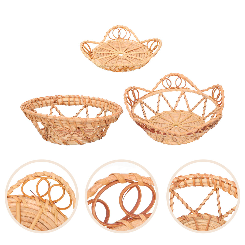 3 Pcs Decor Brown Wall Basket Rattan Decorative Hanging Pendant