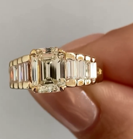 8CT Emerald Cut Simulated Diamond Engagement Band Ring 14k Yellow Gold Plated