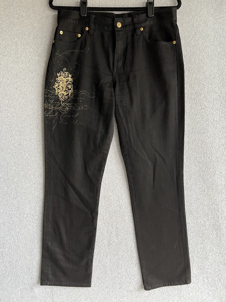VTG Lauren Jeans Co Ralph Lauren Jeans Womens 8 30x31 Black Slim Logo Print Y2K