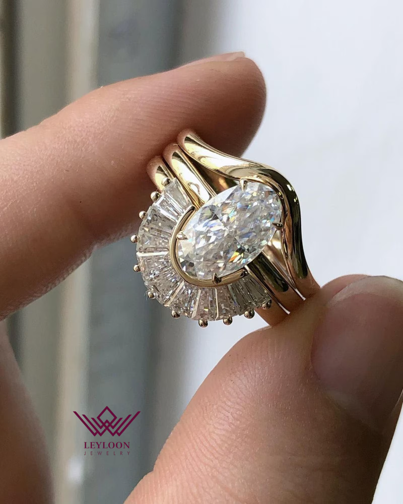 Oval Cut Three-Piece Bridal D Color Moissanite 10K Yellow Gold Set
