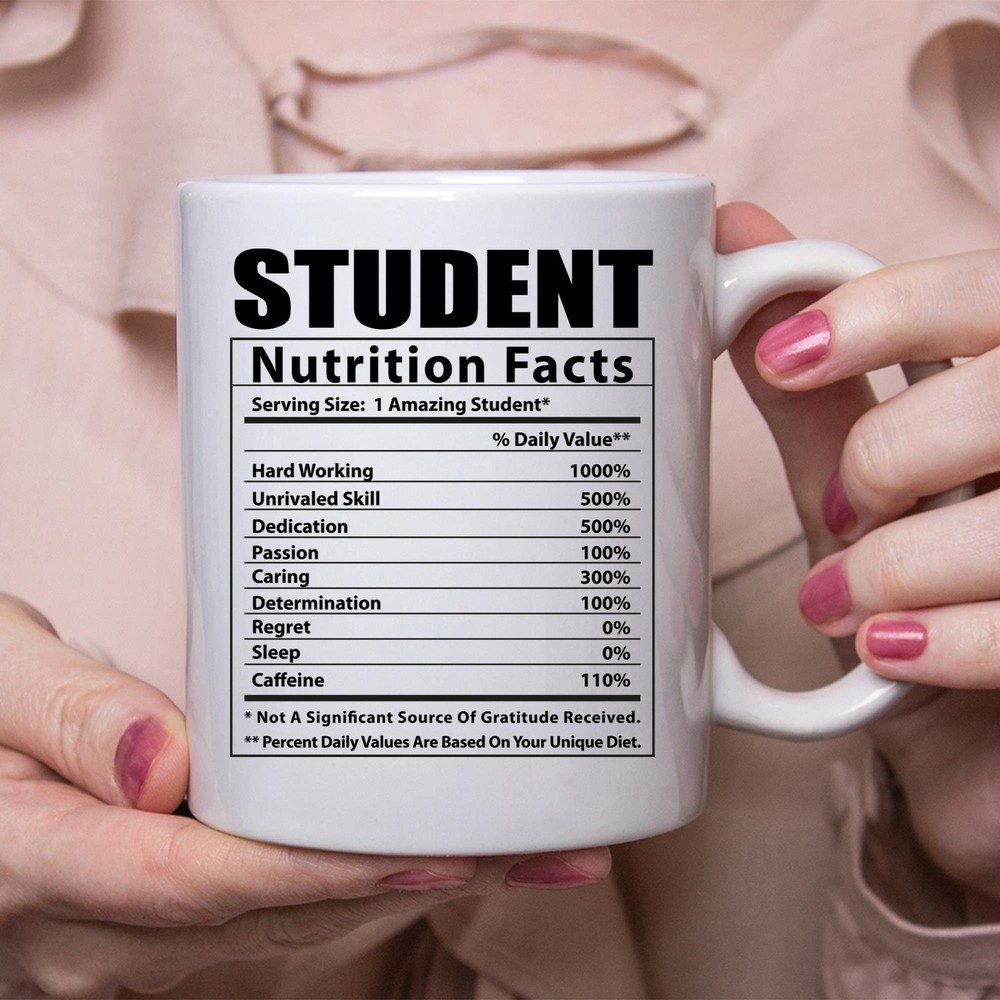 Funny Student Nutritional Facts White Coffee Mug for Daily Inspiration
