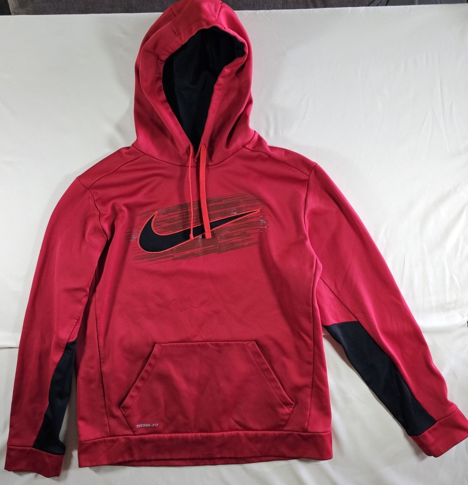 Nike Therma-Fit Men's Size Large Hoodie red with black Hooded Pullover w/Pockets