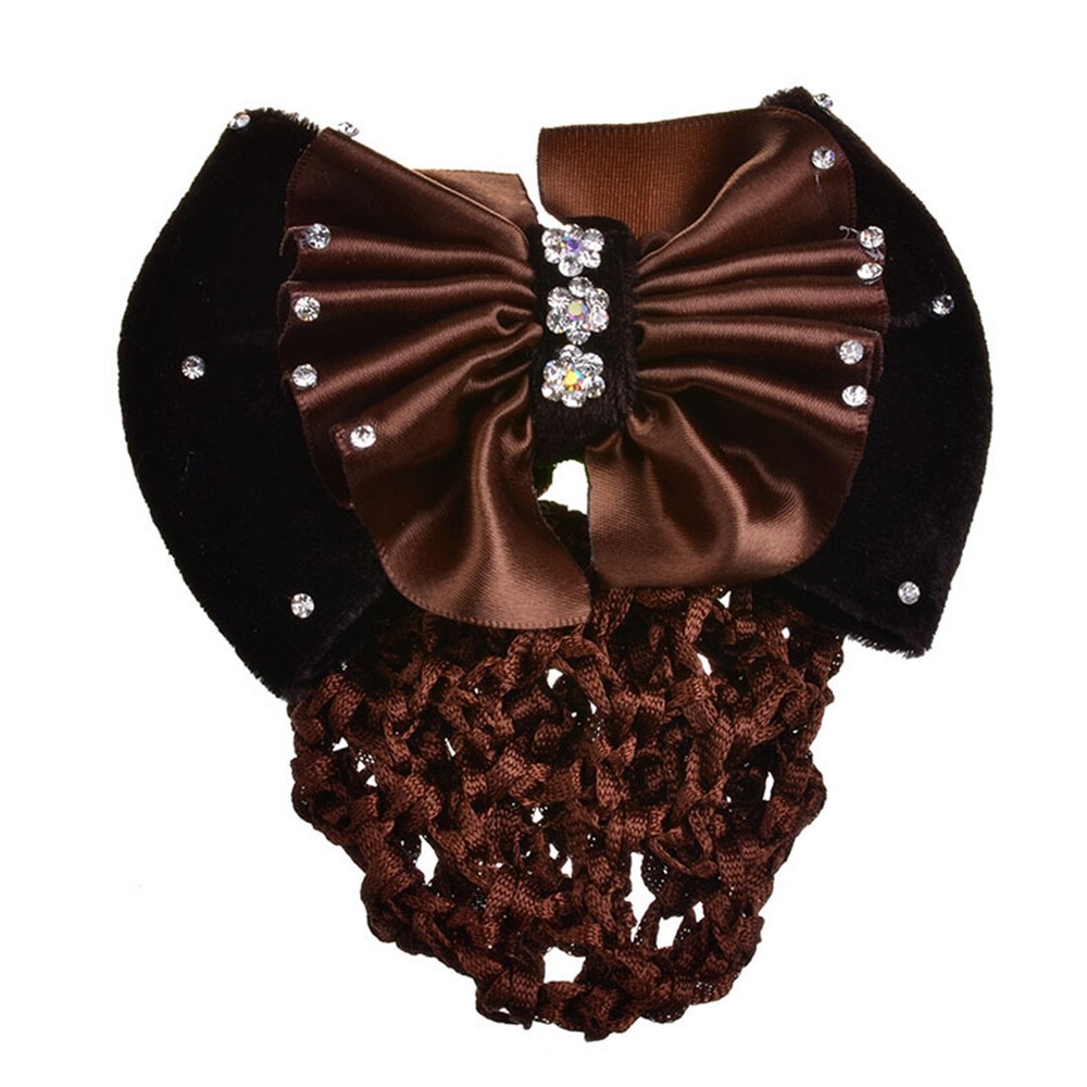 Rhinestone Crochet Snood Hairnet with Bowknot for Bun Cover