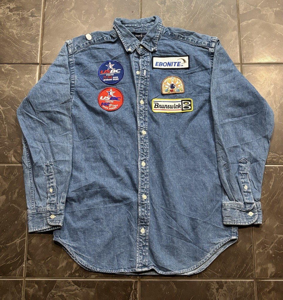 Vintage Ralph Lauren Denim Button Down Shirt Kids Size L Youth Bowling