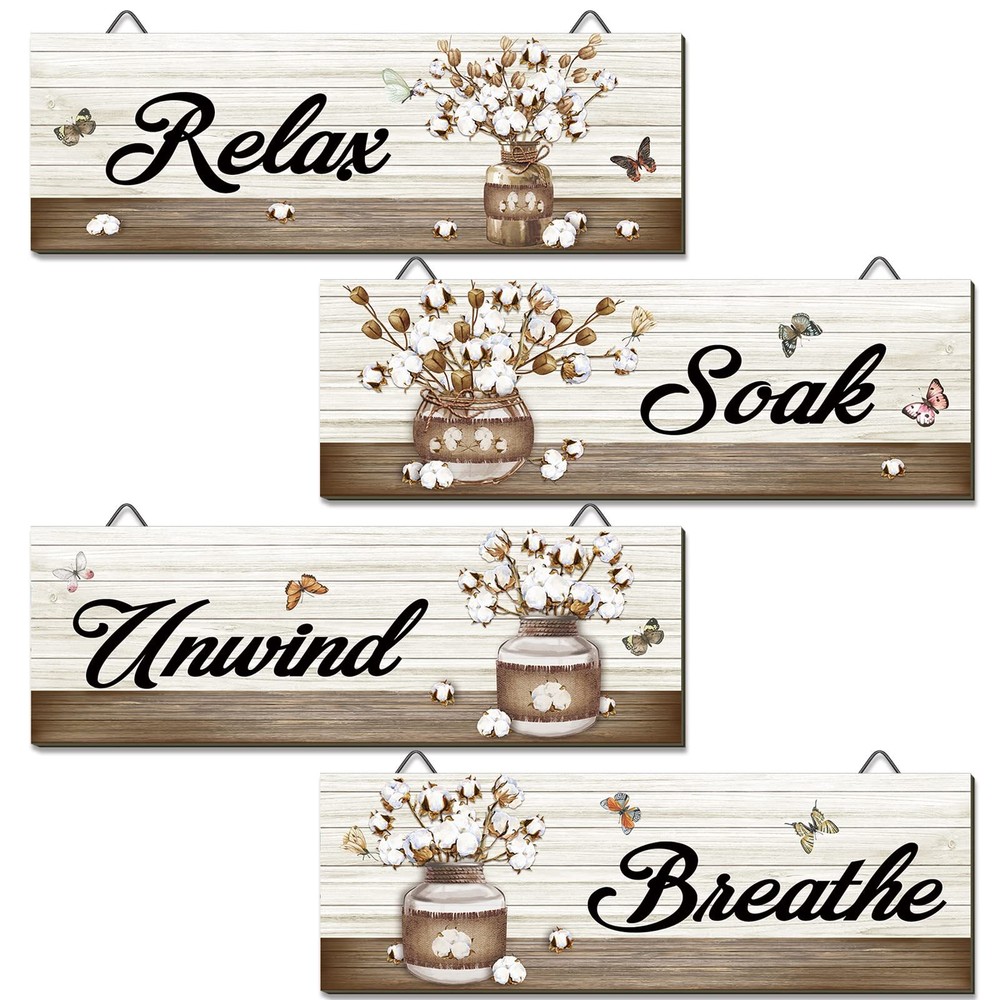 4 Pcs Bathroom Wall Farmhouse Wall Decor Rustic Bathroom Pictures Wall Relax ...