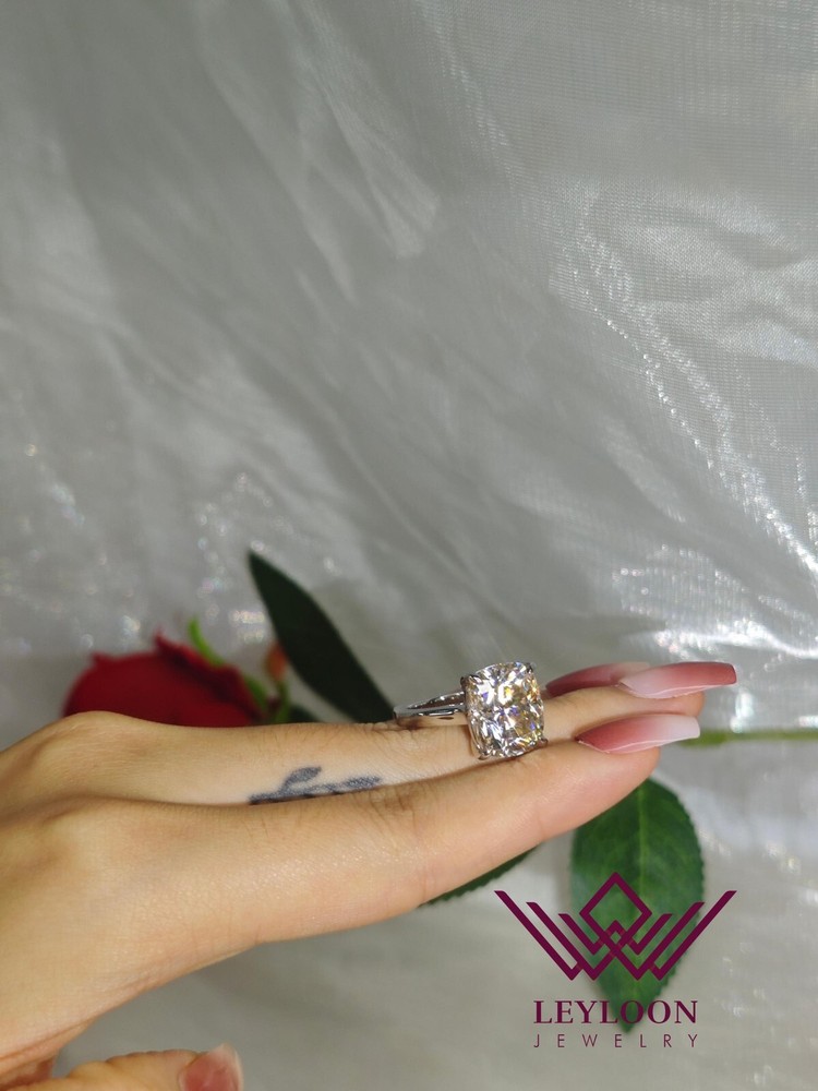 8 CTW K-M Faint Color Cushion Crushed Ice Moissanite Ring in 10K White Gold