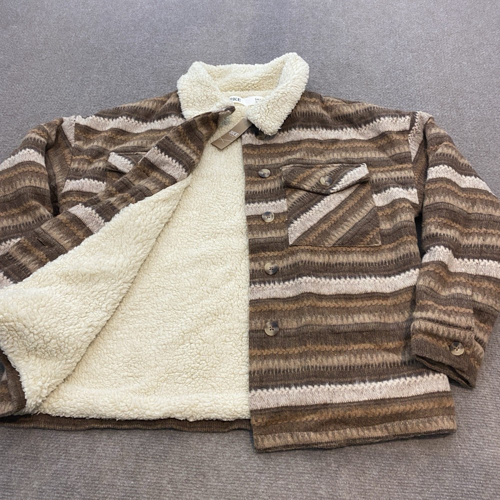 BKE Mens Small Brown Aztec Fleece-Lined Wool Flannel Shacket