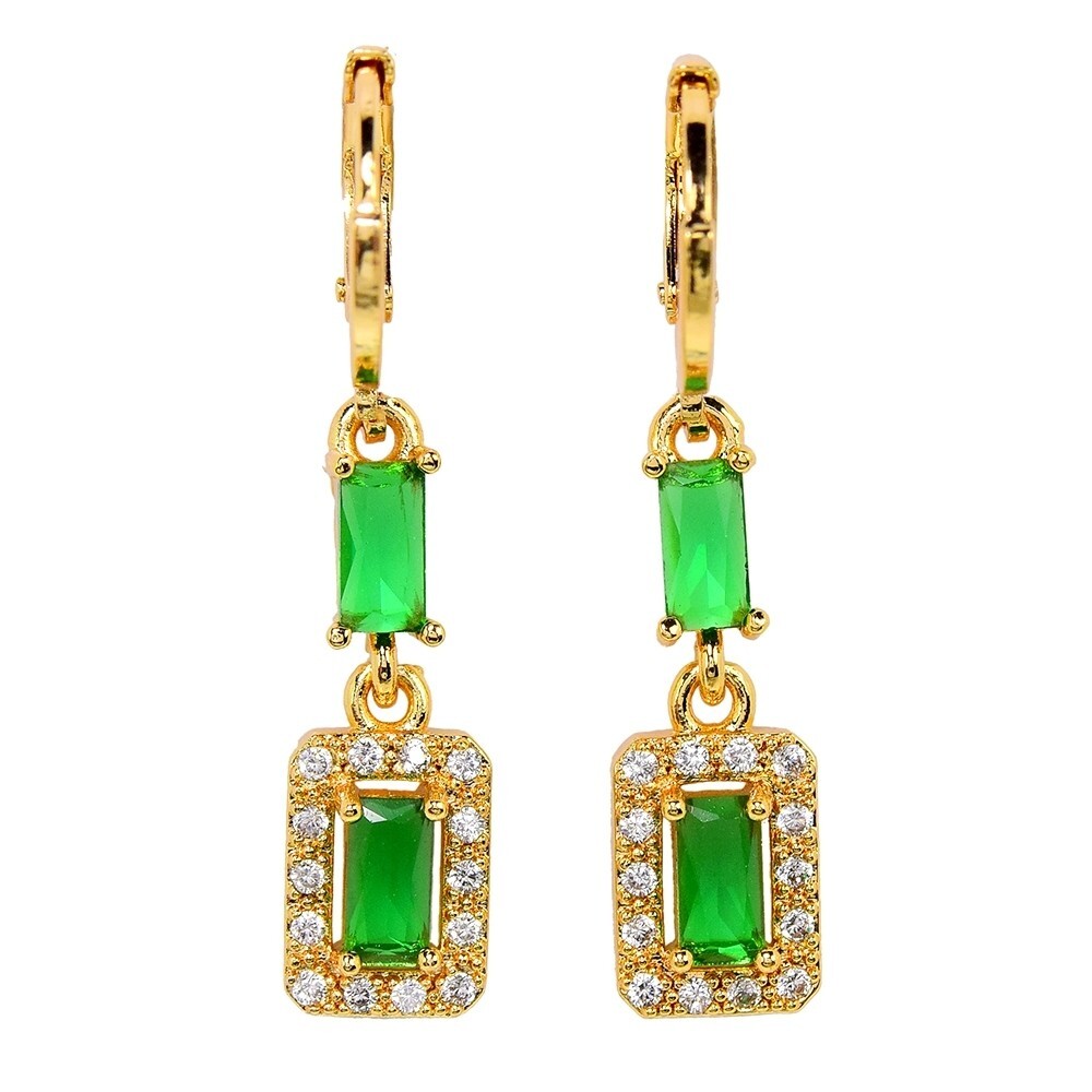 Luxurious AAA Green & White Cubic Zirconia Brass Gold Plated Dangle Earrings  
