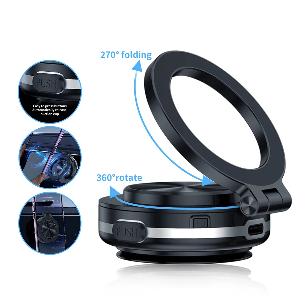 360° Rotating Magnetic Car Phone Holder with Vacuum Suction Mount