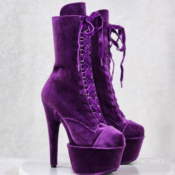 Adore 1045 Purple Velvet 7-Inch Platform Ankle Boot Protectors for High Heels