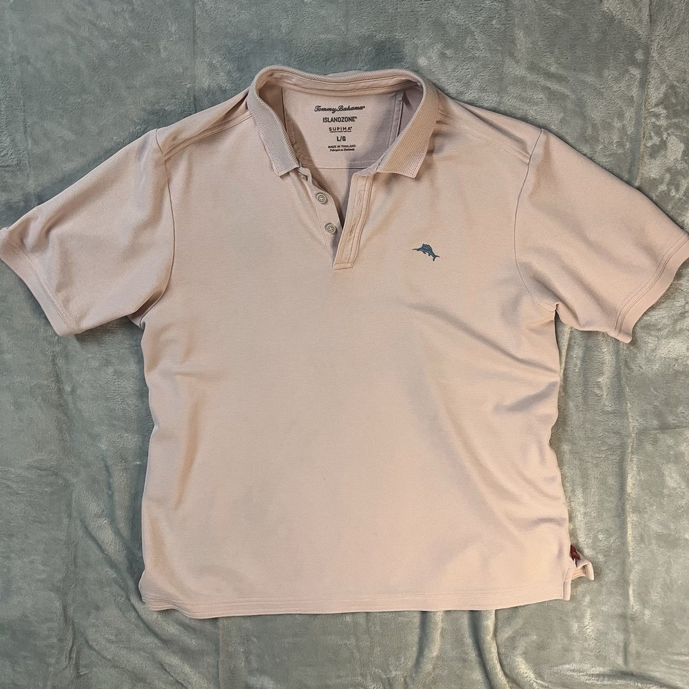 Tommy Bahama Island Zone Polo Shirt Mens Large Supima Cotton Pink Marlin Logo