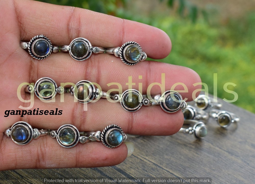 Labradorite Gemstone Ring 10pcs Wholesale Lot 925 Silver Plated Christmas Sale-image