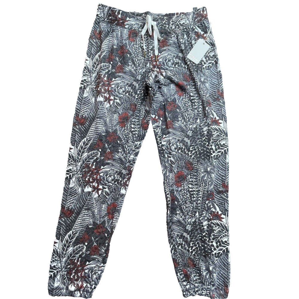 PJ Salvage Pants Womens Medium Black Ink Drawing Floral Drawstring Comfy Artsy