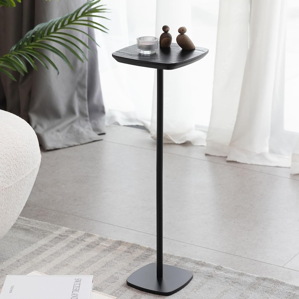 Black Square Pedestal Side Table Small Drink Stand Mini End Table