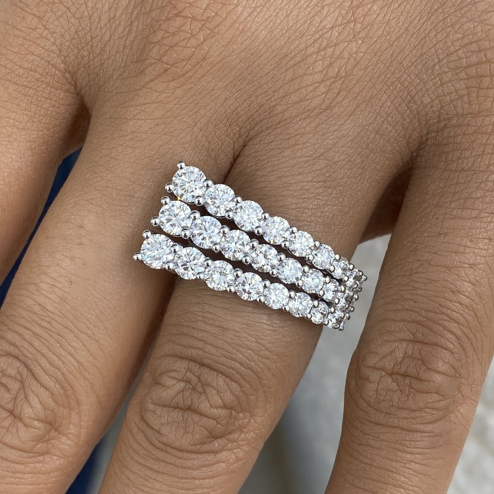 14K White Gold 3 Row Band Ring 2.9ct Round Labcreated Diamond F/VS for Her