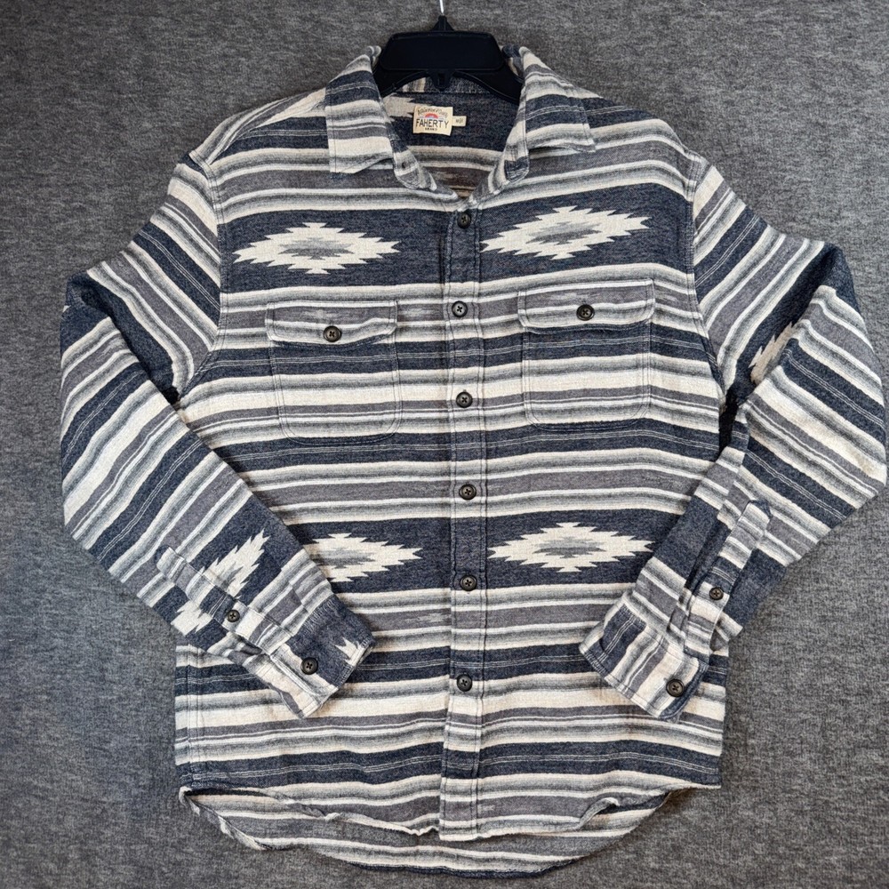Faherty Mens Canyon Overshirt Cotton Flannel Aztec Pattern Smoke Serape Sz M