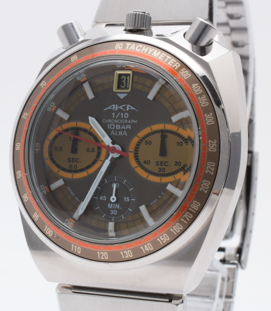 SEIKO ALBA Bullhead V657-6060 Brown Quartz Mens Vintage Watch from Japan
