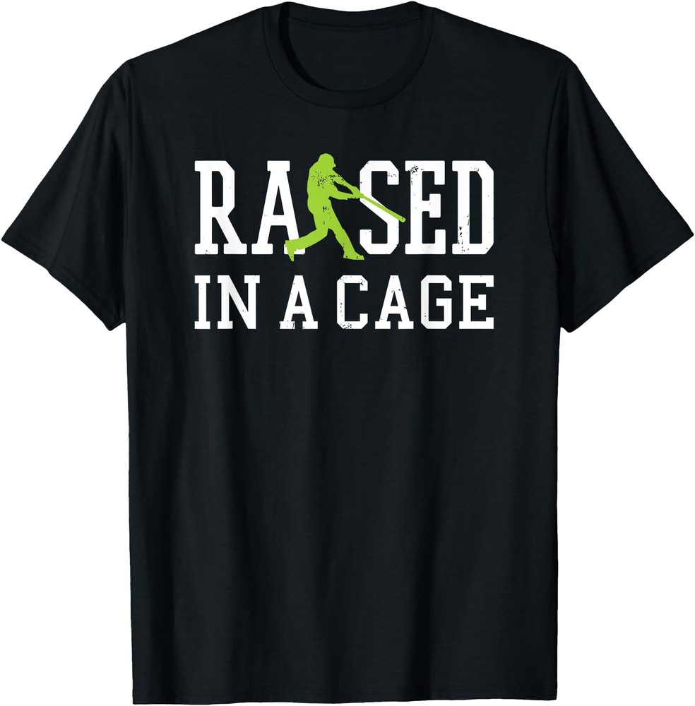 Raised In A Cage Shirt Baseball Kids Ball Athlete Ballpark T Shirt Men