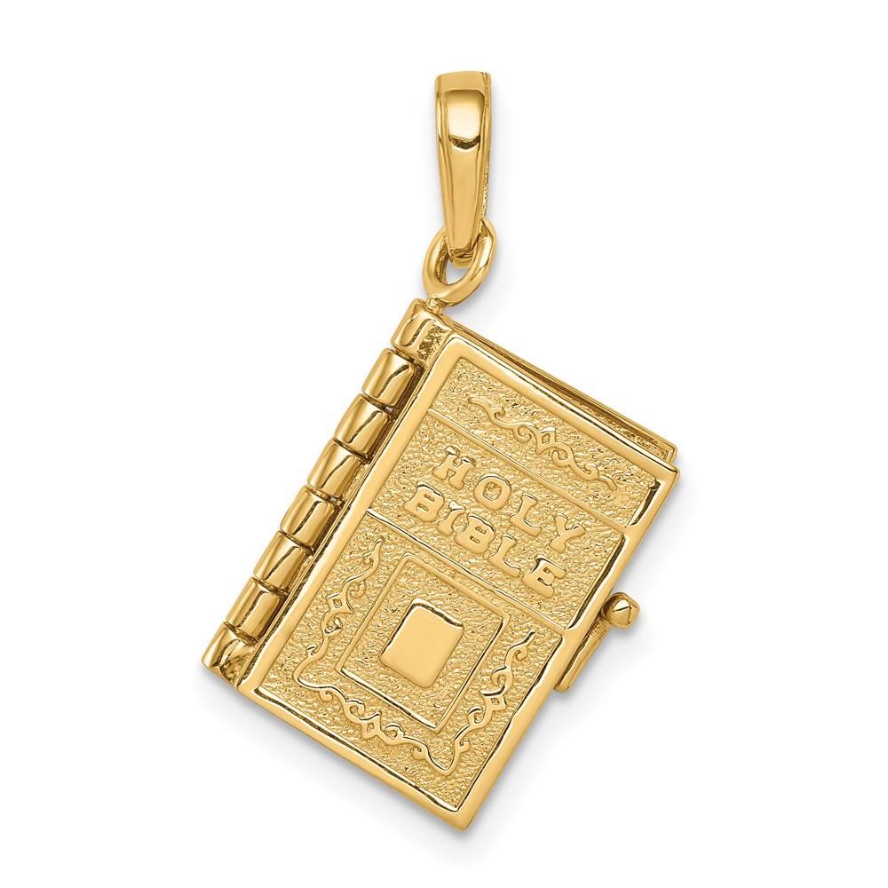 14k Yellow Gold 3-D HOLY BIBLE with Lord's Prayer and Moveable Pages Pendant