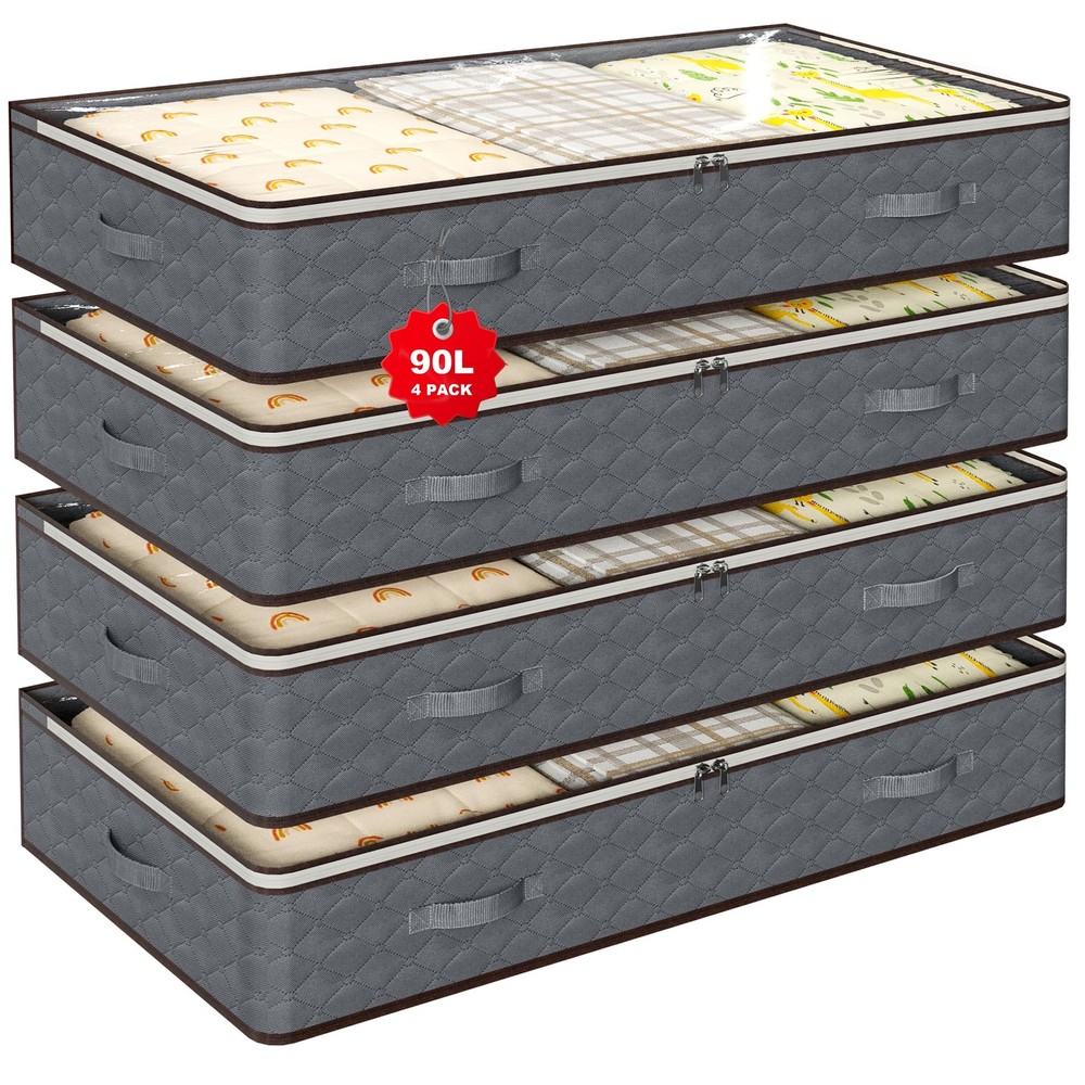 90L Under Bed Storage Containers,4-Pack Closet Organizers and Storage Bins,fo...