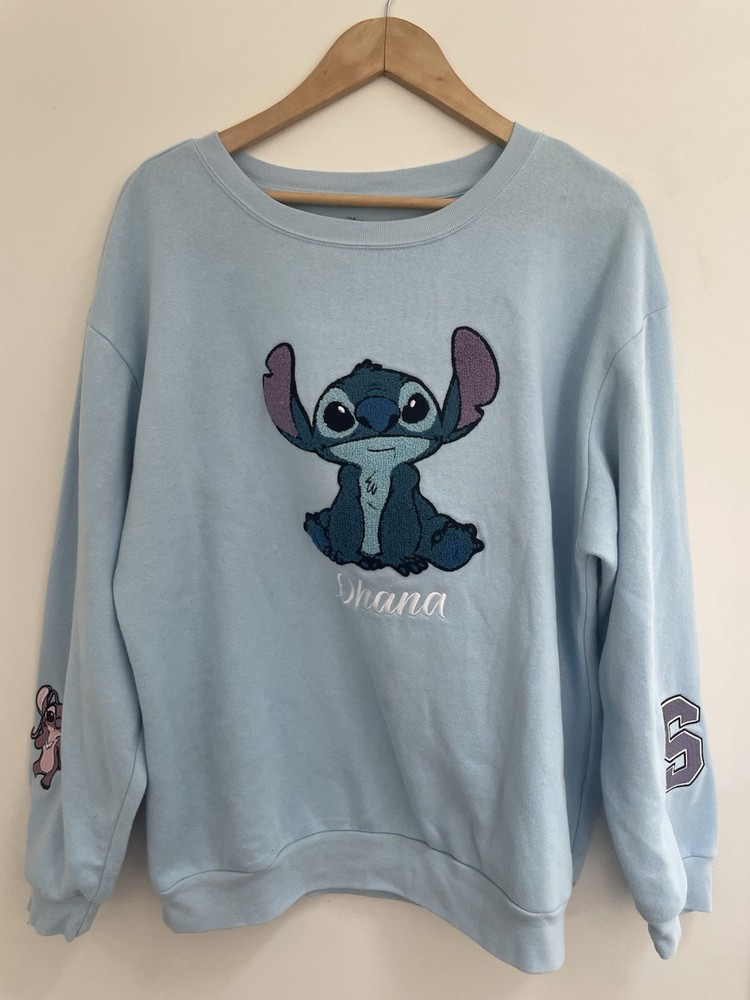 Disney Womens Lilo & Stitch Cute Textured Stitch Cotton Blend Sweatshirt Blue XL