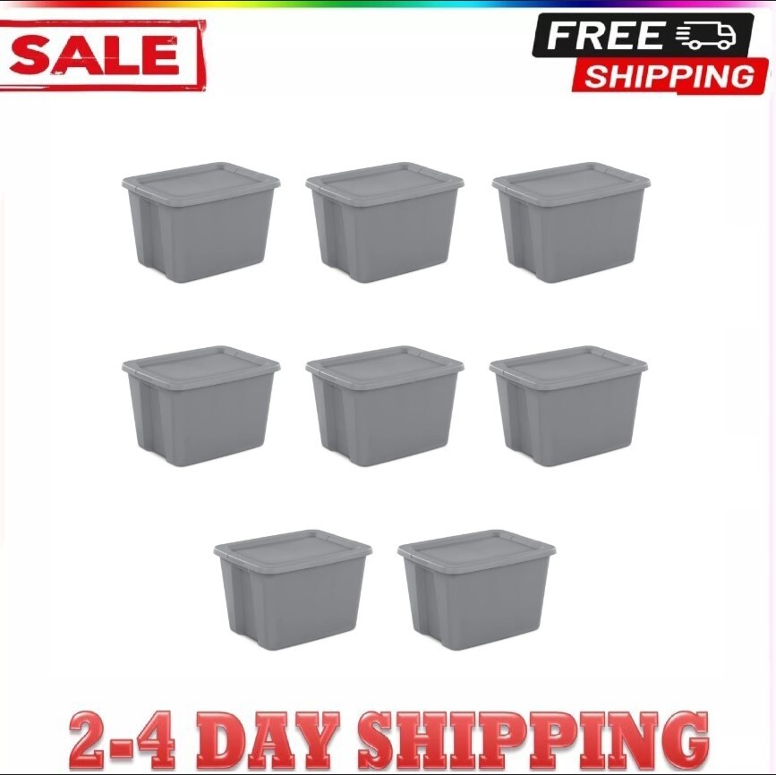 8 Sterilite 18-Gallon Gray BPA-Free Plastic Tote Boxes