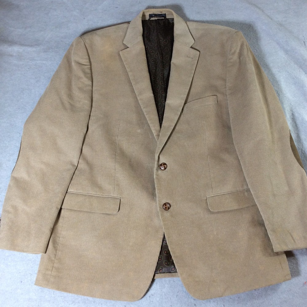 CHAPS Corduroy Mens Blazer Sz 46R Brown Sports Coat Leather Buttons & Elbow Pads