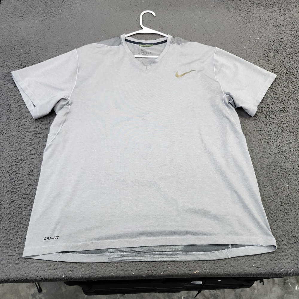 Nike Shirt Mens 2XL Gray Dri-FIT V-Neck Short Sleeve Athletic Running Training