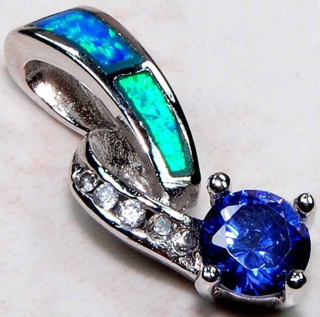 1CT Treated Blue Sapphire & Australian Opal 925 Sterling Silver Pendant OE5