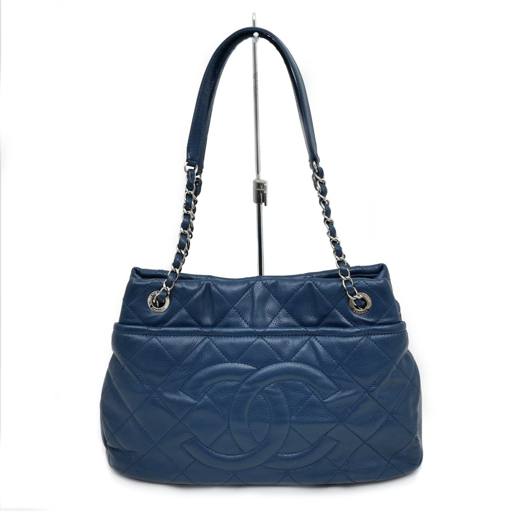 Chanel Matelasse Chain Tote Blue Silver Hardware Shoulder Bag 340347