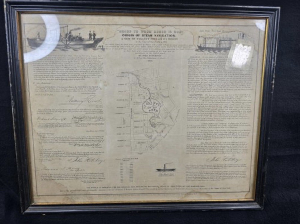 Rare 1846 Broadside 'Origin Of Steam Navigation' By John Hutchins Framed.