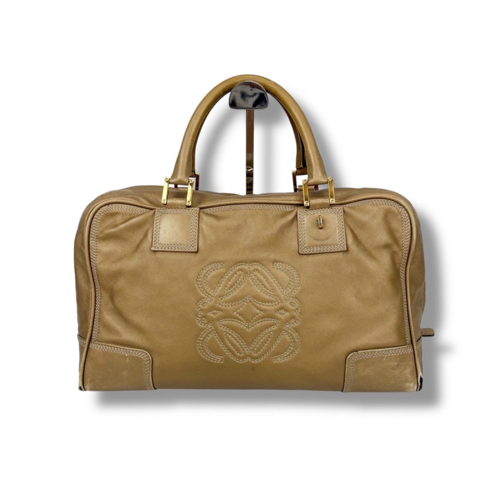 LOEWE Amazona 36 Gold Nappa Leather Handbag Vintage Authentic with Logo Stitchi