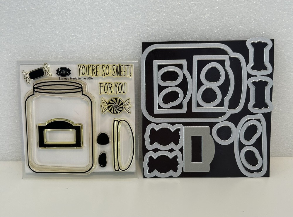 Sizzix Framelits Die Set 16PK w/ Stamps Candy Jar Jellybeans Stephanie Barnard