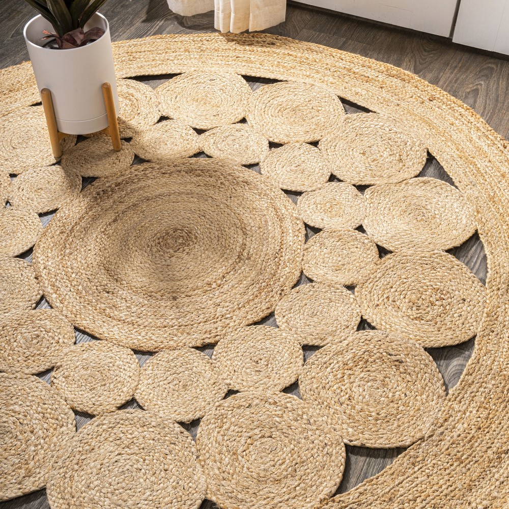RNF100A-6R Cassia Round Natural Jute Boho Circle Indoor Area-Rug Natural Fib...