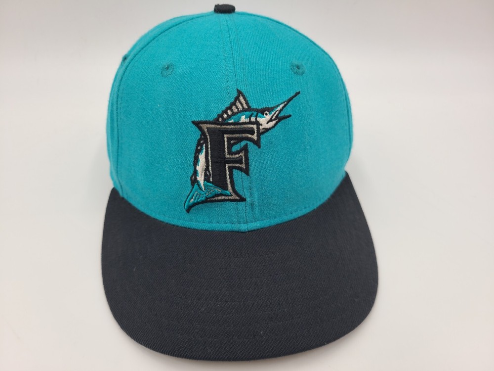 Vintage Florida Marlins New Era 59Fifty Fitted 7 1/8 Hat Cap Men MLB Blue Black