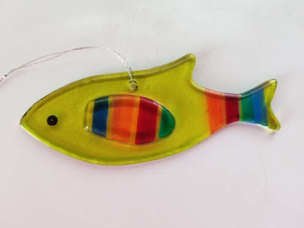 Hand Blown Stained Glass Rainbow Fish Ornament 4