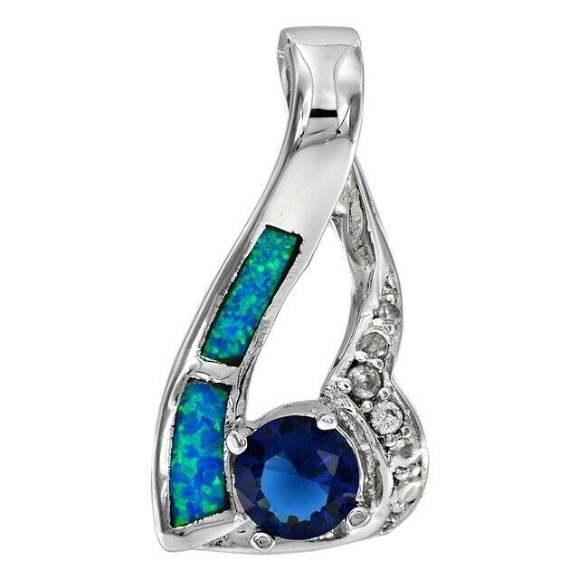 1CT Sapphire & Australian Opal Inlay 925 Sterling Silver Pendant GA8
