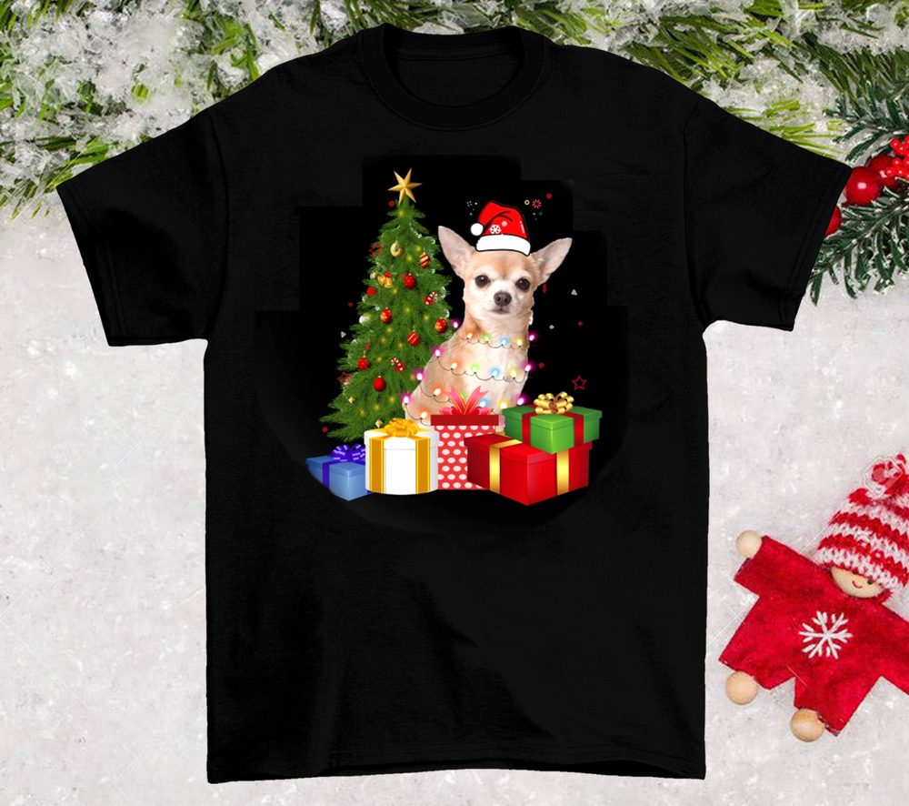Chihuahua Christmas Tree Santa Hat Funny Xmas Gift Dog T-Shirt
