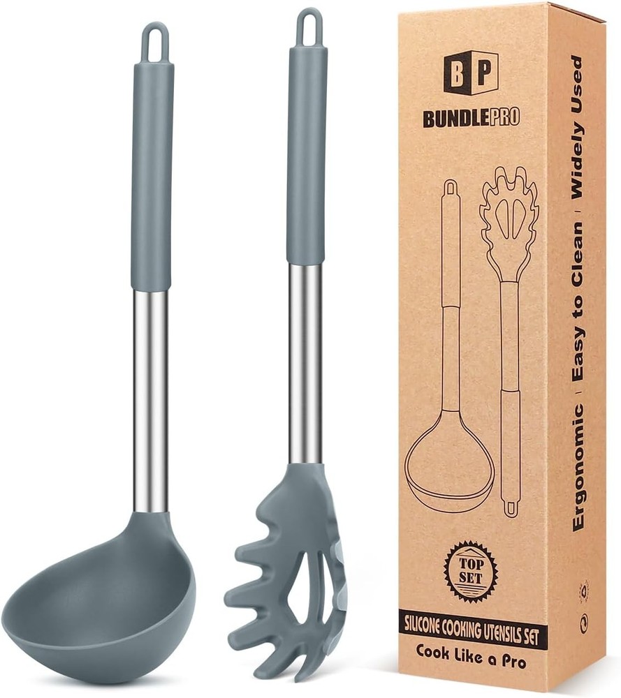 Silicone Pasta Fork & Ladle Spoon Set Large Non Stick Kitchen Utensils