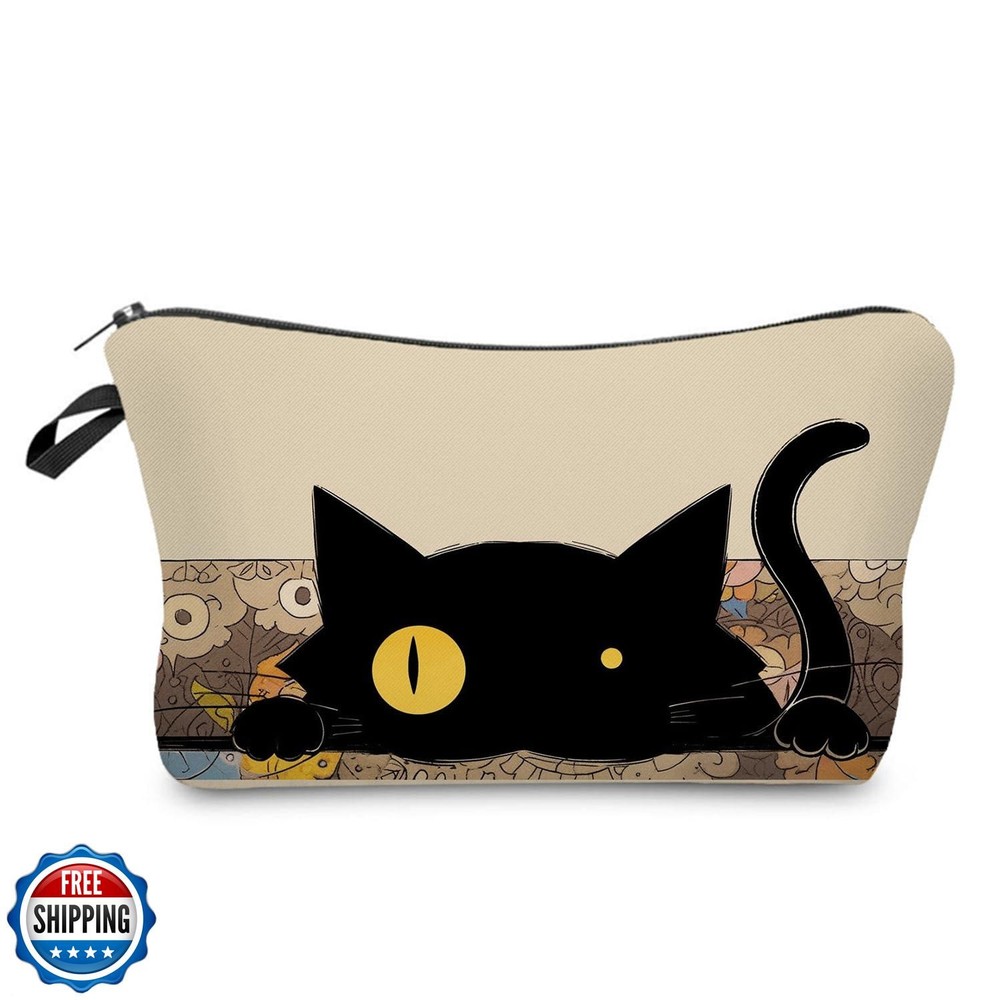Funny Black Cat Makeup Bag Cute Kitten Gift Small Cosmetic Organizer