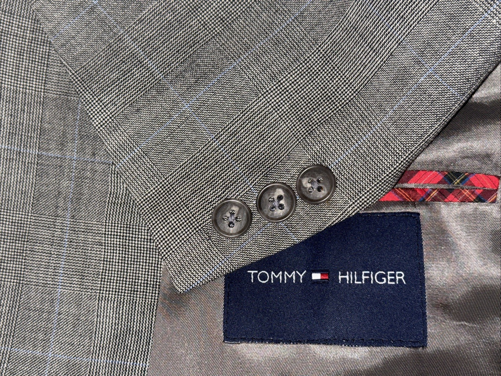 Tommy Hilfiger Wool Gray Plaid Blazer   Sport Coat 48R