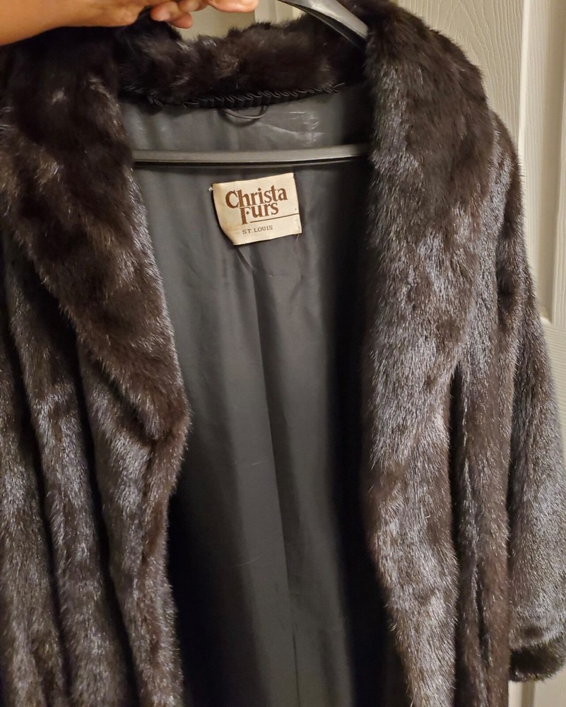 Black ranch mink fur coat full length size 18-image
