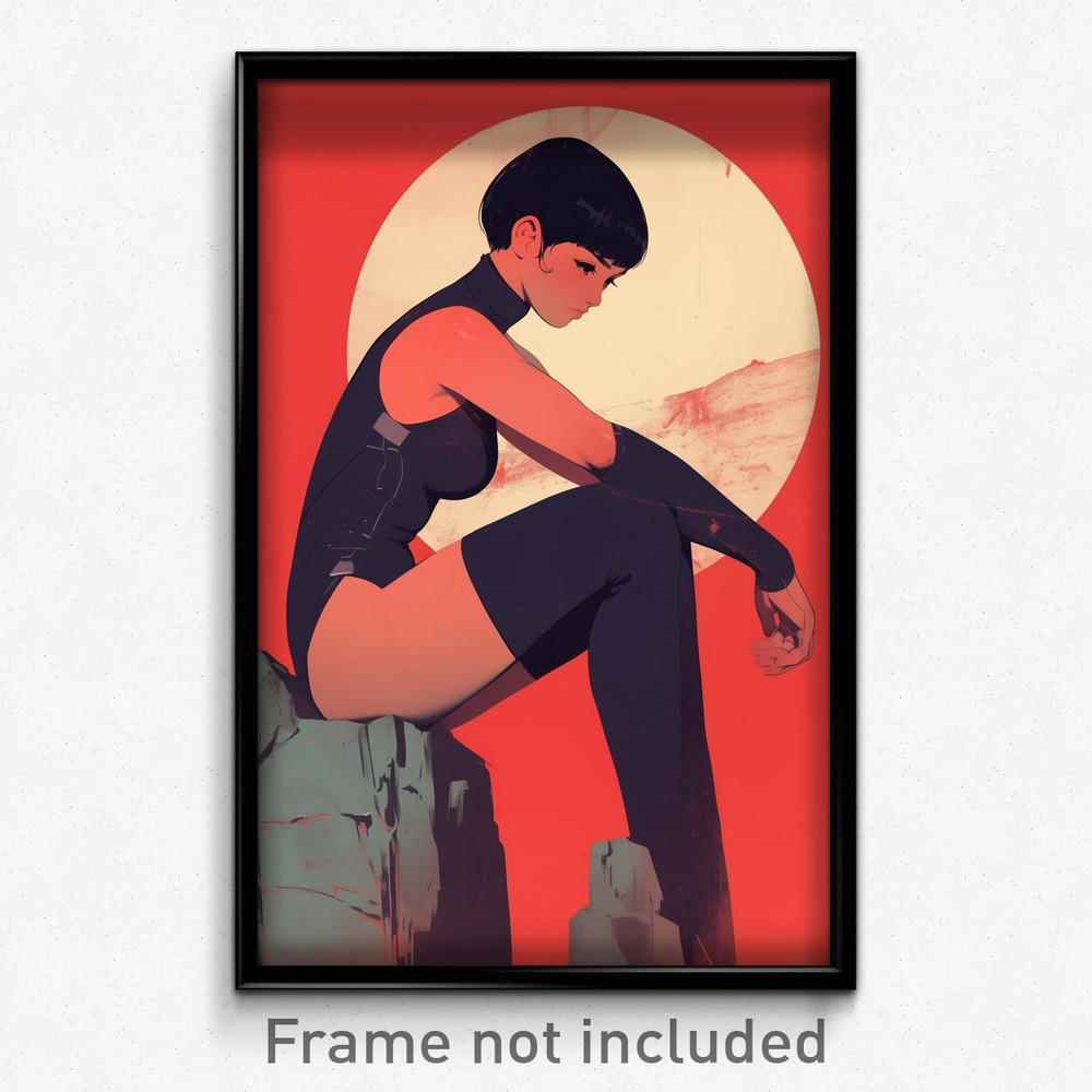 Movie Art Poster - Girl in Black Sleeveless Turtleneck Leotard Feeling Contentment