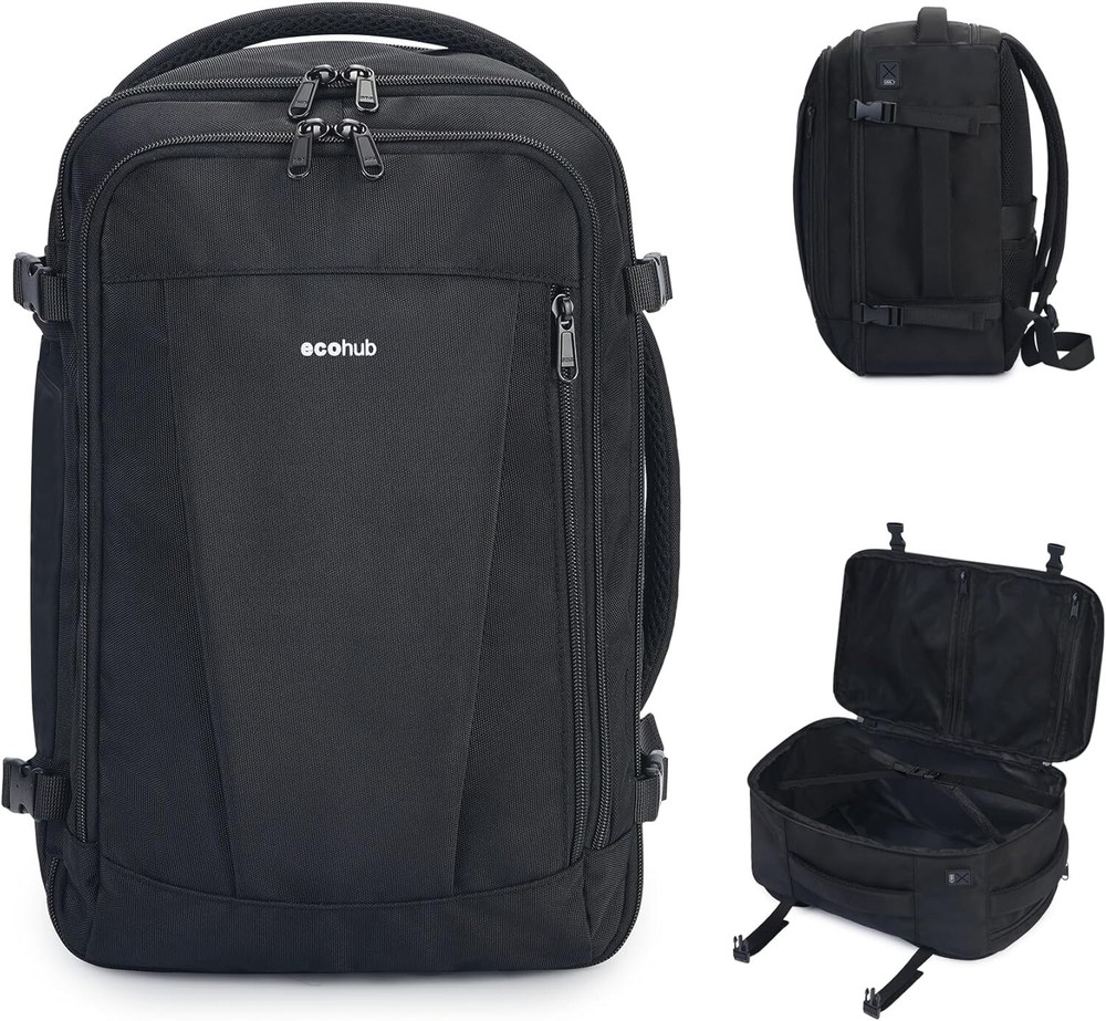 Travel 18x14x8 Airline Personal Item Backpack, 13 Pockets, Black - Free shipping