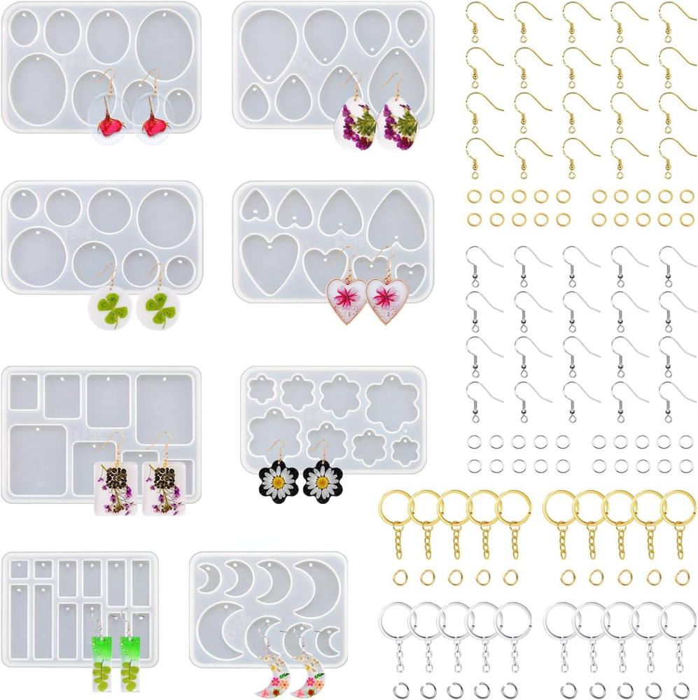RESIN GO Resin Jewelry Molds, 128 Pcs Multiple UV Resin Earring Mold with Holes,