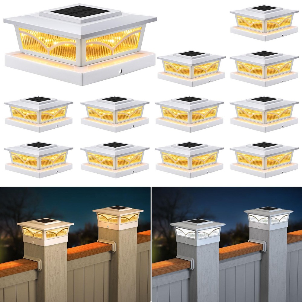 Solar Post Cap Lights, 2 Color Modes Fence Post Solar Lights for 3.5x3.5 4x4 ...