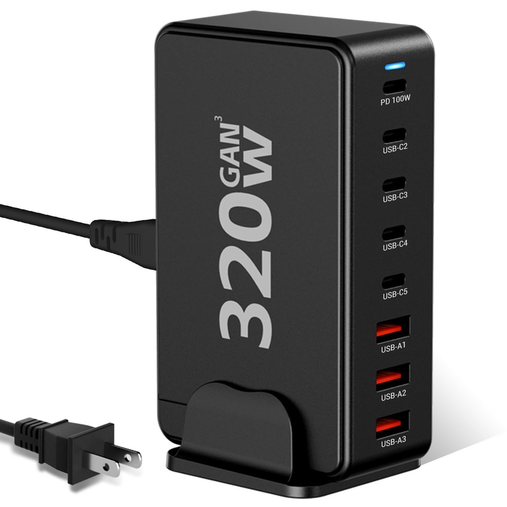 320W GaN III Charging Station 8-in-1 USB C Hub, 100W PD Laptop Charger with 5...